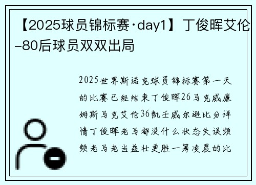 【2025球员锦标赛·day1】丁俊晖艾伦-80后球员双双出局