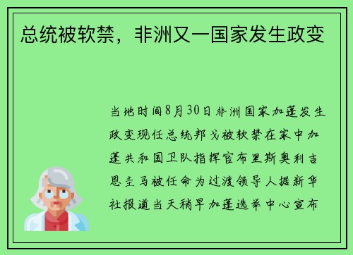 总统被软禁，非洲又一国家发生政变